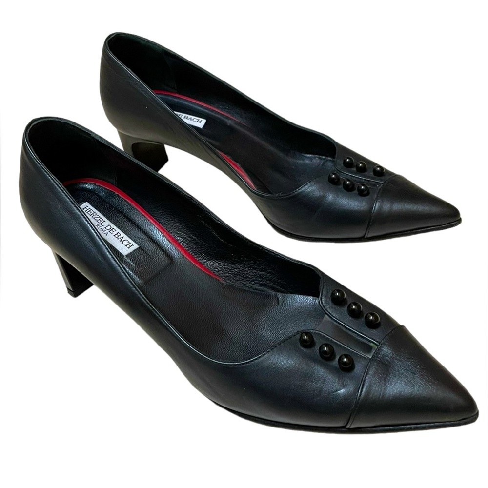 Black Leather Pointed Toe Heels